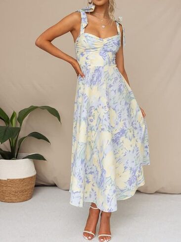 Women Y2k Square Neck Long Dress Low Cut Sleeveless Midi Dress Bustier Lace Trim Spaghetti Strap Going Out Swing Sundress in Saudi Arabia