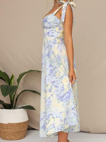 Women Y2k Square Neck Long Dress Low Cut Sleeveless Midi Dress Bustier Lace Trim Spaghetti Strap Going Out Swing Sundress in Saudi Arabia