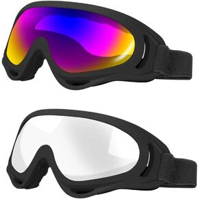 Ski Goggles Pack of 2 - Snowboard Motorcycle Goggles Glasses for Boys Girls Youth Men Women