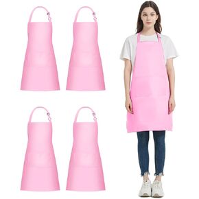 4 Packs Chef Apron, Black Waterproof Apron, Adjustable Apron with 2 Pockets for Men Women, Professional Apron for Kitchen Cooking Gardening Painting Baking Restaurant (Black)