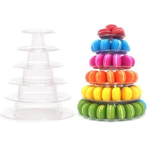 6 Tiers Round Macaron Tower Stand Plastic Transparent Cake Stand Macaron Display Rack Desserts Cupcake Holder Platter for Baby Shower, Birthday Party, Wedding, Party Decor