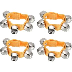 PATIKIL 4 Pcs Wrist Bells, 11in Ankle Bells Jingle Bells Hand Bells Wrist Bells Bracelet Percussion Instruments Musical Rhythm Band with 5 Silvery Bells for Adult Party Christmas, Green