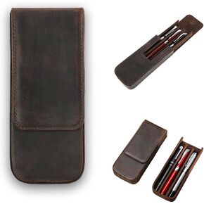 12Slots Fountain Pen Collector Organizer - Handmade Pen Case Vintage Crazy Horse Print Leather Pen Protective Sleeve Cover Pen Storage Gift Box(Coffee)