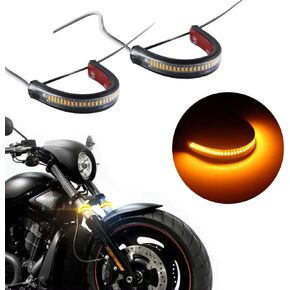 Motorcycle LED Fork Turn Signal Blinkers DRL Daytime Running Light Adjustable Strips Bars lamps (39mm-70mm) for Harley Davidson Victory Front Rear Turning Indicator Lights