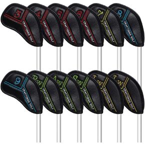 Craftsman Golf Black Pu Leather Iron Head Covers Headcover Set with Colorful No. (5 Fit Callaway, Ping, Taylormade, Cobra, Mizuno, Etc.