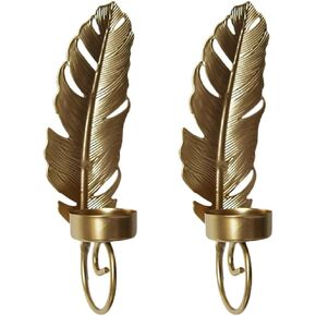 2pcs Wall Candle Holders - 7.8inch Gold Leave Candlesticks Holder Metal Candle Sconces Hanging Wall Sconces for Home Wall Decor, Shooting Props - Wall Mounted