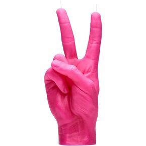 Hand Gesture Candle Peace Sign - Big Real Hand Size 6.7 x 4.3 x 2.4 inches - Handmade Winner Statue - Birthday, Office, Housewarming Gift (Pink)