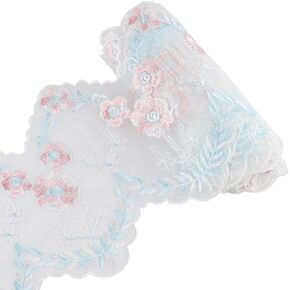GORGECRAFT 5 Yards Floral Embroidery Lace Trim 6.8 Inch Wide Vintage Wavy Mesh Lace Fabric Ribbon Sewing Flower Curtain Tablecloth Applique Edge Tulle for Dress Webbing Bridal Applique DIY Craft Decor