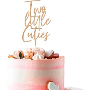 قطعة علوية للكيك من تو ليتل كيوتيز، ديكورات حفلات عيد الميلاد الثاني للأطفال الأولاد والبنات، ديكور حفلات استقبال المولود الجديد، ذهبي وردي in Kuwait