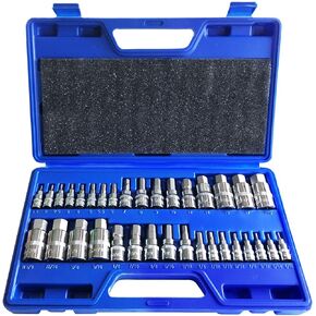 Master Hex Bit Socket Set Allen Wrench Bit Kit Hex Key for Ratchet Socket Tool SAE and Metric Set 3/8, 1/4, 1/2 Drive Socket Set 34-Piece