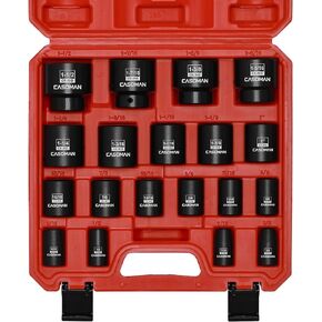 CASOMAN 19 Piece 1/2-Inch Drive Standard Impact Socket Set, SAE, Shallow, 3/8" to 1-1/2", Cr-Mo Alloy Steel, Radius Corner Design, Impact Grade