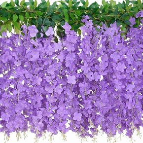 48 Branches Wisteria Hanging Flowers, White Fake Hanging Flowers, Artificial Wisteria Hanging Flowers Fake Flowers for Wedding Arch Party Garden Home Backdrop Decor