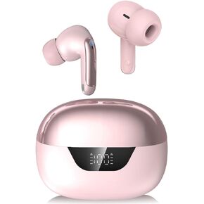 Earbuds Wireless Bluetooth 5.3 Headphones 45H Ear Buds Active Noise Cancelling Earbuds, Hi-Fi Stereo,IPX7 LED Power Display Earphones with Charging Case Ear Pods Buds for iPhone Android (Pink)