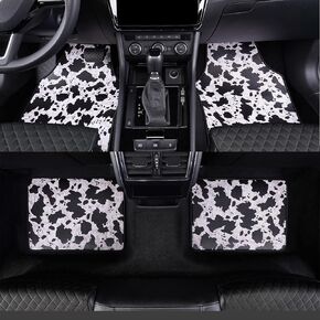 Cow Print Car Floor Mats,All Weather Protection, Faux Leather, Universal Fit for Cars Truck Van and SUV (Black)