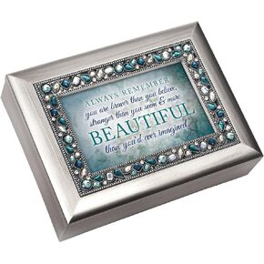 Cottage Garden Braver Stronger More Beautiful Brushed Silvertone Jeweled Music Box Plays Wind Beneath My Wings