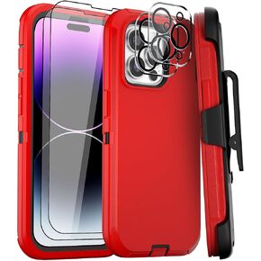 GYJ for iPhone 14 Pro Max Case 6.7" Belt-Clip Kickstand Holster with 2 Screen Protector + 2 Camera Lens Protector,Full Body Heavy Duty Military Grade Drop Protection Cover (Black Green+Clip)