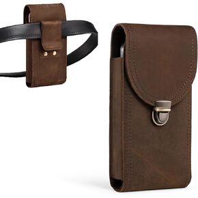 Hengwin Genuine Leather Vertical Cell Phone Holster fits for iPhone 15 14 13 12 11 Pro XR Samsung Galaxy S24 S23 S22 S21 S20 Belt Case with Belt Clip Phone Pouch Belt Holder (Retro Brown)
