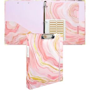 Mymazn 3 Ring Binder 1 Inch, Folders with Pockets Cute Binder Dividers with Tabs for Folder Organizer for Letter Size (8.5" x 11"), File Folder Labels and Profile Clipboards (Pink Mable)