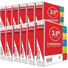 Performore 3 Ring Binder, 2.5" Professional Round Ring, Presentation Folder for Standard Pages with Inside Pockets, Customizable Clear View White Binder (12 Pack)