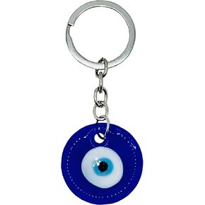 Magic Blue Evil Eye Keychain Ring for Protection and Blessing, Round Charm for Harmony and Balance, Great Gift, Silver, 1.5" X 5"