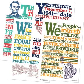 Quarterhouse Famous Speeches and Declarations from U.S. History Poster Set, Social Studies Classroom Learning Materials for K-12 Students and Teachers, Set of 4, 12 x 18 Inches, Extra Durable