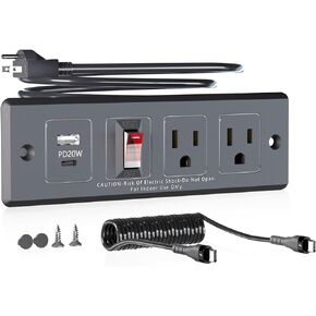 Furniture Recessed Power Strip USB C: 1500W Flush Mount Power Strip 20W PD3.0 QC3.0 Recessed Power Outlet with Switch Drawer Outlet Kit Conference Table Power Hub 6.56FT Furniture Power Strip