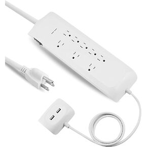 8 Outlet Surge Protector Power Strip with2 USB Charging Ports (2.4A), 6 + 4 FT Extension Cord with Straight Plug, 2400 Joules Overload Portection,Wall Mountable, ETL Listed, White