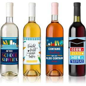 FLYAB Teacher Appreciation Gifts for Women Men,Teacher Wine Labels Stickers,Teacher Gift Wine Bottle Labels for End of Year Back to School Decorations After School Supplies Gifts for Teachers