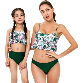 Mommy and Me Swimsuits Floral Print Family Matching Bathing Suit Two Pieces Bikini for Womens Girls Swimwear Rashguard Set