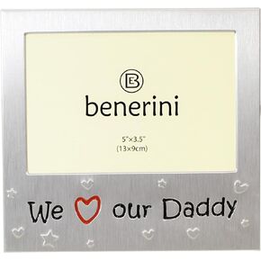 ' We Love Our Daddy ' - Photo Picture Frame Gift - 5 x 3.5 - Aluminium Silver Colour Gift for Him