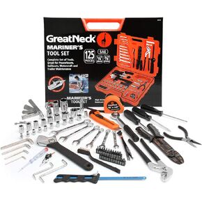 GreatNeck MS191 191 Piece Marine Tool Set, Complete with High Visibility, Water-Resistant Boat Tool Box Case, Anti-Rust Chrome-Plated Boat Supplies and Accessories, Orange