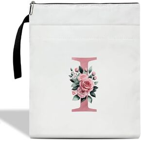 Initials I Book Sleeve with Zipper, Monogrammed Gifts for Women, Floral Book Sleeve for Book Lovers Gift for Teacher Librarian Bookworm Bookish, Personalised Book Protector Cover Pouch Case (zm09)