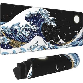 Topographic Mouse Pad,XL Large Gaming Mouse Pad,Black and White Topographic Contour Desk Mat,31.5 X 11.8 Inch Non-Slip Computer Keyboard Mouse Pad Map Lines Contour for Home Office Gaming Work