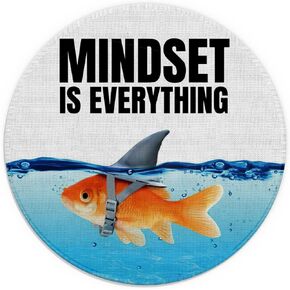 Mindset is Everything Inspirational Quotes Goldfish Shark Pattern Mouse Pad 7.9x7.9 Inch,Non-Slip Rubber Base Mousepads for Dorm Office Home Desk Decor