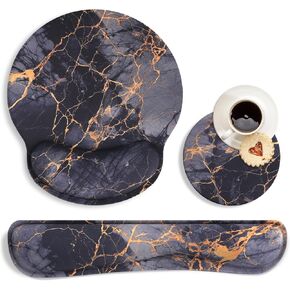 Ergonomic Mouse Pad and Keyboard Wrist Rest, White Floral Mouse Pad with Wrist Rest Set, Flowers Memory Foam Mouse Pad with Wrist Support and Keyboard Pad for Women, Office, Gaming, Computer