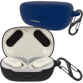 [2 Pack] easyBee Case Compatible with JBL Endurance Peak 3 Bluetooth Headphone Charging Cover with 2 Keychain, Soft Liquid Silicone Ultra Thin Shockproof Protective Kit - Black Blue