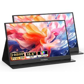 FANGOR 2 Pack Portable Monitor, 15.6" FHD 1080P Travel Monitor for Laptop, Ultra-Slim IPS Computer Gaming Display, USB-C HDMI Screen Extender with Smart Cover for Laptop PC Phone Mac Xbox PS4/5 Switch