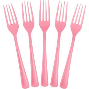 Disposable Pink Plastic Forks 50 Pcs - Heavy Duty Pink Plastic Disposable Cutlery - Pink Disposable Flatware, Pink Plastic Silverware, Plastic Forks Pink Exquisite