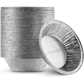 MontoPack 9" Aluminum Foil Pie Pans | Round Disposable Containers with Angled Walls for Tart Baking, Storing, Serving & Reheating | Freezer and Oven Safe, Recyclable | 50-Pack of Cake Tins