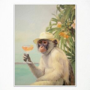 Yuaruo Funky Monkey Cocktail Canvas Wall Art, Retro Bar Cart Room Aesthetic Poster, Cute Funny Animal Painting Print, Cute Monkey on Vacation Dorm Apartment Wall Decor 12x16in Unframed