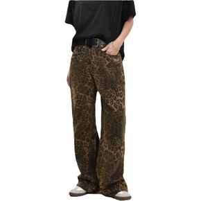 Y2K Leopard Jeans for Women and Men - Baggy Unisex Cheetah Print Straight Leg Denim with Pockets, Casual Streetwear