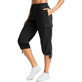 SANTINY Womens Cotton Cargo Capris Soft Stretch Drawstring Travel Casual Capri Pants for Women with 6 Pockets