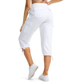 سروال كابري نسائي من القطن من SANTINY ناعم ومطاط برباط للسفر كاجوال للنساء مع 6 جيوب in Kuwait