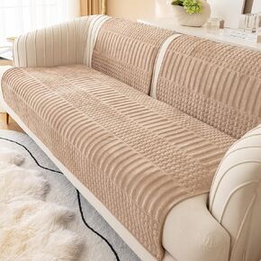 vctops Luxury Velvet Plush Couch Sofa Cover Non Slip Geometric Quilted Sectional Couch Covers Solid Color Soft Warm Sofa Slipcover Armrest Backrest Cover for Kids, Pets (Cream,28"x70")