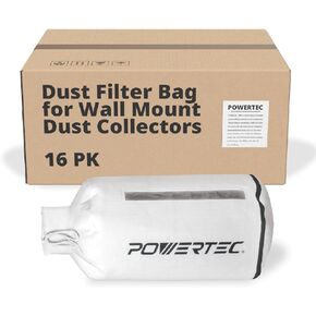 POWERTEC 70334-Case16 Dust Filter Bag for Wall Mount Dust Collectors, 1 Micron, For Grizzly, Shop Fox, Rockler Delta, Wen, and POWERTEC DC5371/ 5372, Case of 16 Pcs