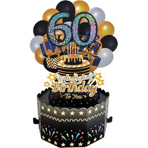 Glittery 3D Birthday Pop Up Card Gold with Envelope - Gold and Black Happy Birthday Greeting Card, Perfect Congratulation Card and Personalized Gift for Birthday Party
