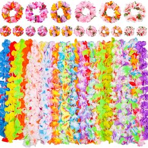Garma 72Pcs Hawaiian Leis, Luau Party Supplies Necklace Headbands Wristbands Set, Tropical Themed Party Favors Decoration for Summer Birthday Wedding