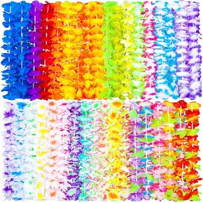 Ruisita 36 Pieces Leis Necklace Hawaiian Colorful Tropical Leis Necklace in 36 Colors Hawaiian Garland Party Decorations for Luau Themed Party, Beach, Holiday, Birthday Decorations