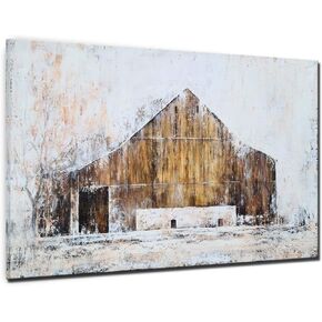 YHSKY ARTS Barn Canvas Wall Art Hand Painted Rustic Country Painting Modern Abstract Farmhouse Pictures Aesthetic Artwork for Living Room Bedroom Bathroom Decor