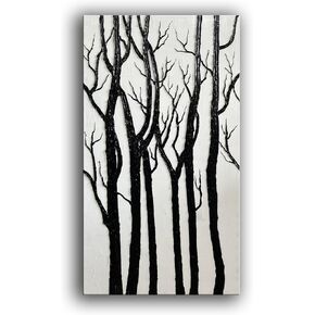 JELRINR 30x60inch Large Black and White Wall Art Oil Painting On Canvas Abstract Texture Tree Landscape Paintings Handmade Canvas Art Home living Room Wall Art